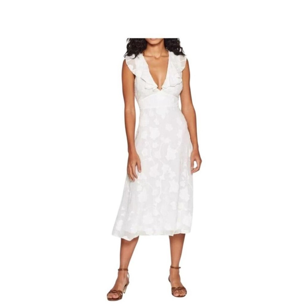 JOIE Adella White Lace Floral Burnout Midi Maxi Plunging V-Neck Dress